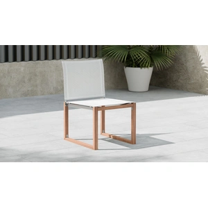 Meridian Furniture Tulum Outdoor Patio Mesh Waterproof Fabric Dining Side Chair with Natural Teak Base