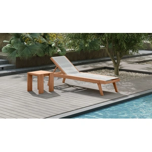 Meridian Furniture Tulum Outdoor Patio Mesh Waterproof Fabric Chaise Lounge Chair with Solid Teak Wood Frame