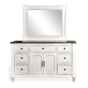 Sunny Designs SM Carriage House Wood Dresser w/7 Drawers & w/2 Doors, White