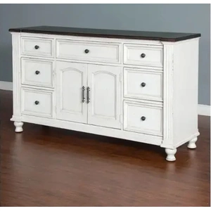 Sunny Designs SM Carriage House Wood Dresser w/7 Drawers & w/2 Doors, White