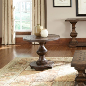Liberty Furniture Sedona Round Wood End Table, Kona Brown