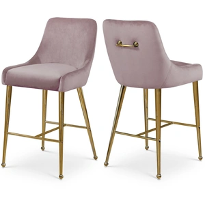 Meridian Furniture Owen Velvet Counter Stool with Polished Gold Legs (Set of 2)