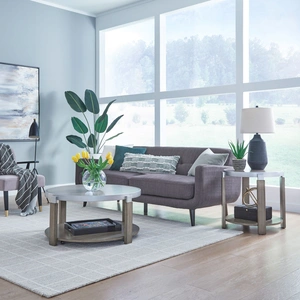 Liberty Furniture Sutton Round Coffee Table Set | Bleached Sand & Metal, Bleached Sand