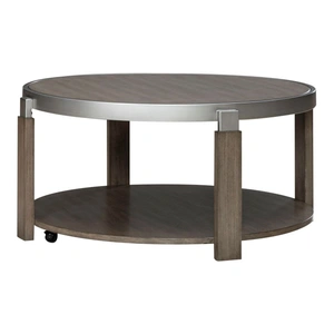 Liberty Furniture Sutton Round Wood Cocktail Table w/Metal Trim, Bleached Sand