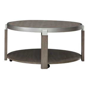 Liberty Furniture Sutton Round Wood Cocktail Table w/Metal Trim, Bleached Sand