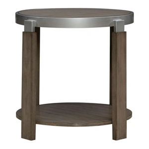 Liberty Furniture Sutton Round Wood End Table w/Metal Trim, Bleached Sand