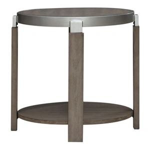 Liberty Furniture Sutton Round Wood End Table w/Metal Trim, Bleached Sand