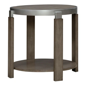 Liberty Furniture Sutton Round Wood End Table w/Metal Trim, Bleached Sand
