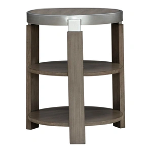 Liberty Furniture Sutton Round Wood Chairside Table w/Metal Trim, Bleached Sand