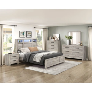 Homelegance Everett Melamine/Wood Storage Panel Bedroom Set with LED Lighting, Gray