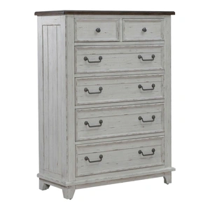 Liberty Furniture River Place Wood Chest w/6 Drawers, Riverstone White & Tobacco