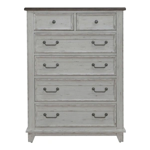 Liberty Furniture River Place Wood Chest w/6 Drawers, Riverstone White & Tobacco