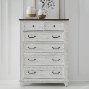 Liberty Furniture River Place Wood Chest w/6 Drawers, Riverstone White & Tobacco