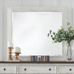 Liberty Furniture River Place Rectangular Wood/Glass Mirror, Riverstone White & Tobacco