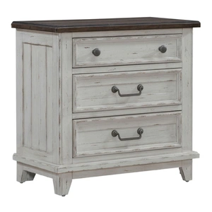 Liberty Furniture River Place Wood Nightstand w/Charging Station & 3 Drawers, Riverstone White & Tobacco
