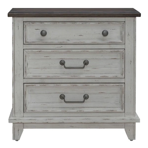Liberty Furniture River Place Wood Nightstand w/Charging Station & 3 Drawers, Riverstone White & Tobacco