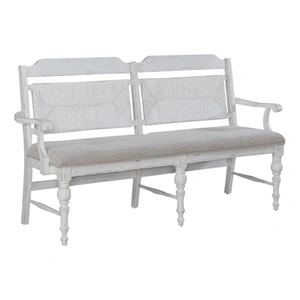 Liberty Furniture River Place Fabric/Wood Panel Back Bench, Riverstone White & Beige