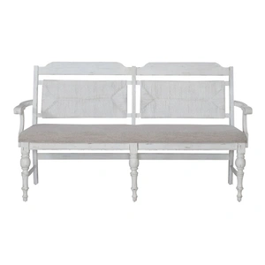 Liberty Furniture River Place Fabric/Wood Panel Back Bench, Riverstone White & Beige