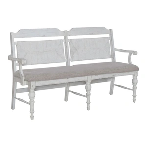 Liberty Furniture River Place Fabric/Wood Panel Back Bench, Riverstone White & Beige