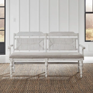Liberty Furniture River Place Fabric/Wood Panel Back Bench, Riverstone White & Beige