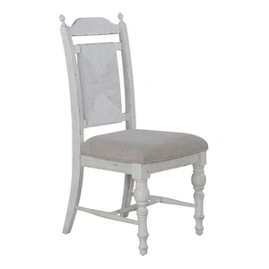 Liberty Furniture River Place Fabric/Wood Panel Back Side Chair in Riverstone White & Beige (Set of 2)