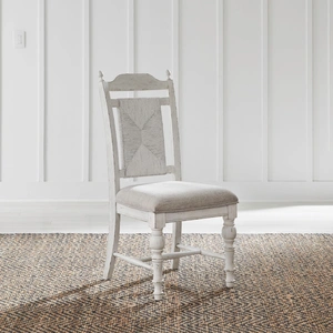 Liberty Furniture River Place Fabric/Wood Panel Back Side Chair in Riverstone White & Beige (Set of 2)