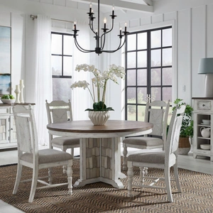 Liberty Furniture River Place Round Farmhouse Dining Room Set | Liberty, Riverstone White & Tobacco