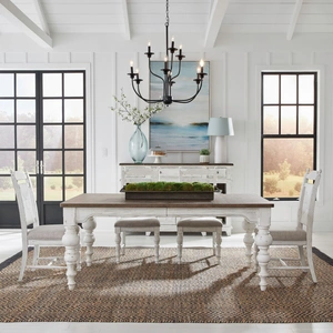 Liberty Furniture River Place Extendable Farmhouse Dining Set | Liberty, Riverstone White & Tobacco