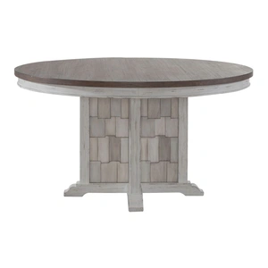 Liberty Furniture River Place Round Wood Dining Table, Riverstone White & Tobacco