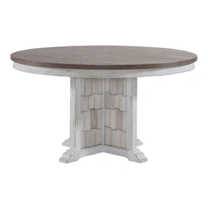 Liberty Furniture River Place Round Wood Dining Table, Riverstone White & Tobacco