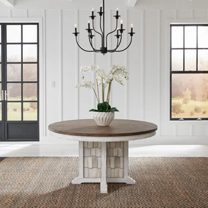 Liberty Furniture River Place Round Wood Dining Table, Riverstone White & Tobacco