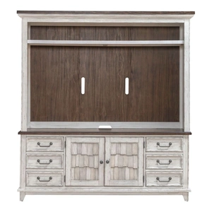Liberty Furniture River Place Wood Entertainment Center w/Piers & 6 Drawers & 2 Doors, Riverstone White & Tobacco
