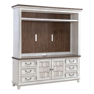Liberty Furniture River Place Wood Entertainment Center w/6 Drawers & 2 Doors, Riverstone White & Tobacco