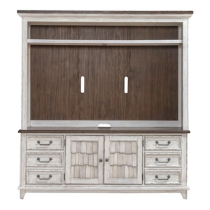 Liberty Furniture River Place Wood Entertainment Center w/6 Drawers & 2 Doors, Riverstone White & Tobacco