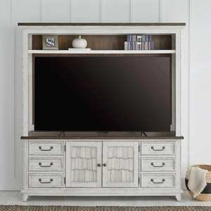 Liberty Furniture River Place Wood Entertainment Center w/6 Drawers & 2 Doors, Riverstone White & Tobacco