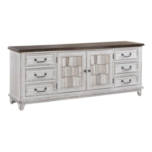 Liberty Furniture River Place Wood 75-Inch Entertainment Console w/6 Drawers & 2 Doors, Riverstone White & Tobacco