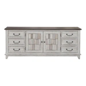 Liberty Furniture River Place Wood 75-Inch Entertainment Console w/6 Drawers & 2 Doors, Riverstone White & Tobacco