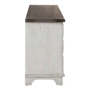 Liberty Furniture River Place Wood 75-Inch Entertainment Console w/6 Drawers & 2 Doors, Riverstone White & Tobacco