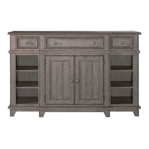 Liberty Furniture River Place Wood Breakfront Server w/3 Drawers & 2 Doors, Riverstone Gray & Tobacco