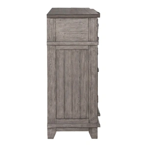 Liberty Furniture River Place Wood Breakfront Server w/3 Drawers & 2 Doors, Riverstone Gray & Tobacco