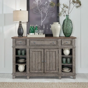Liberty Furniture River Place Wood Breakfront Server w/3 Drawers & 2 Doors, Riverstone Gray & Tobacco