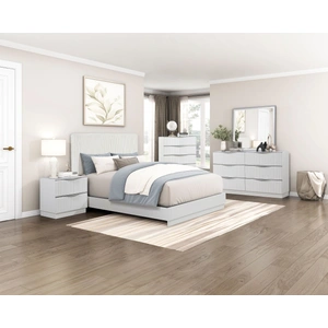 Homelegance Linea Faux Fur/Wood Panel Bedroom Set, Pearl White/Cream