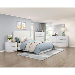 Homelegance Linea Faux Fur/Wood Panel Bedroom Set, Pearl White/Cream