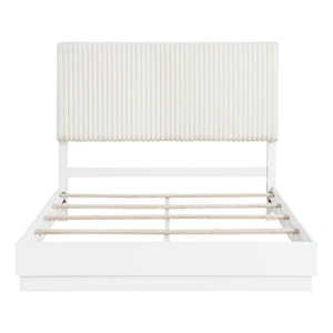 Homelegance Linea Faux Fur/Wood Panel Bed, Pearl White/Cream