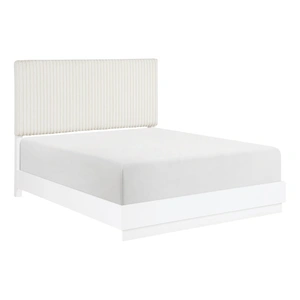 Homelegance Linea Faux Fur/Wood Panel Bed, Pearl White/Cream