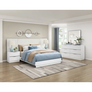 Homelegance Linea Faux Fur/Wood Panel Bedroom Set, Pearl White/Cream