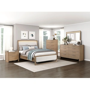 Homelegance Riley Polyester/Wood Panel Bedroom Set with LED Lighting, Beige/Light Brown