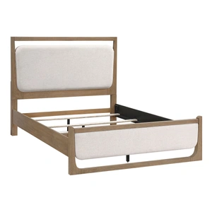 Homelegance Riley Polyester/Wood Panel Bed with LED Lighting, Beige/Light Brown