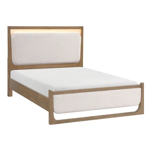 Homelegance Riley Polyester/Wood Panel Bed with LED Lighting, Beige/Light Brown