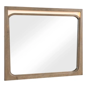 Homelegance Riley Rectangular Wood LED Lighting Mirror, Light Brown